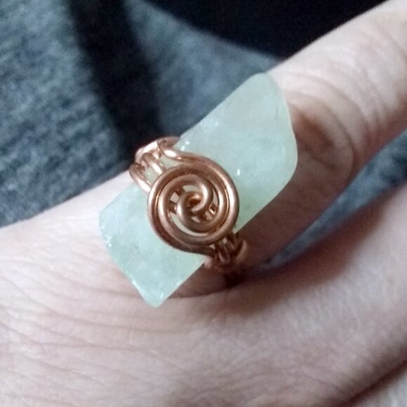 Uniquely Handmade! Green Agate - Boho Copper Wire Wrapped Ring Sz 6.25 - Picture 6 of 6
